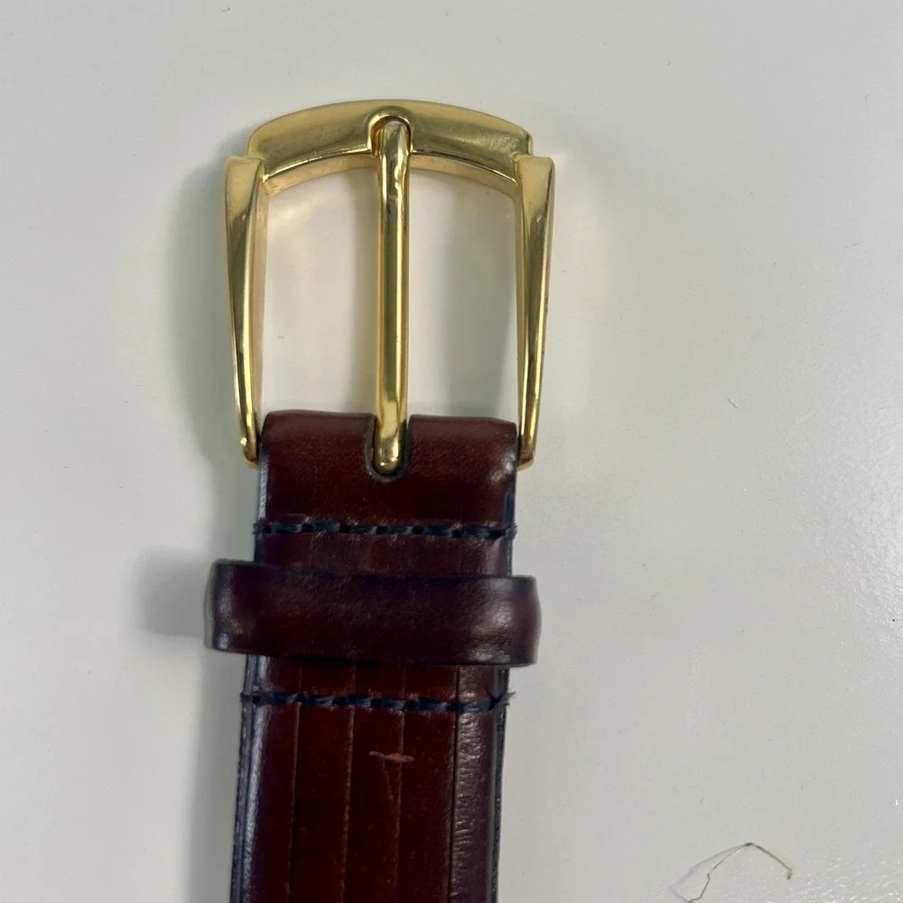 Torino Belt Mens 36 Brown Aniline Kipskin Leather Solid Brass Buckle USA